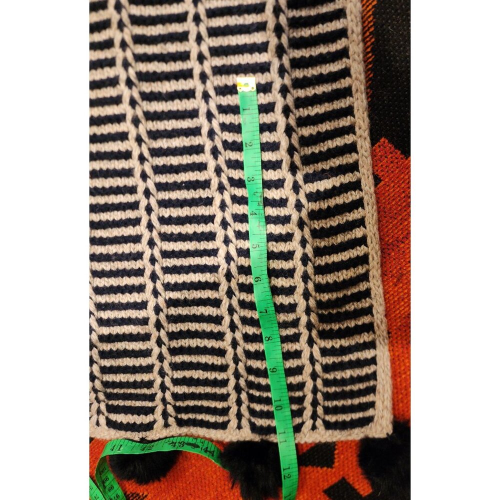 NEW Land's End Women's Navy and Beige Long Wool Scarf with Pom Poms. - Picture 7 of 7